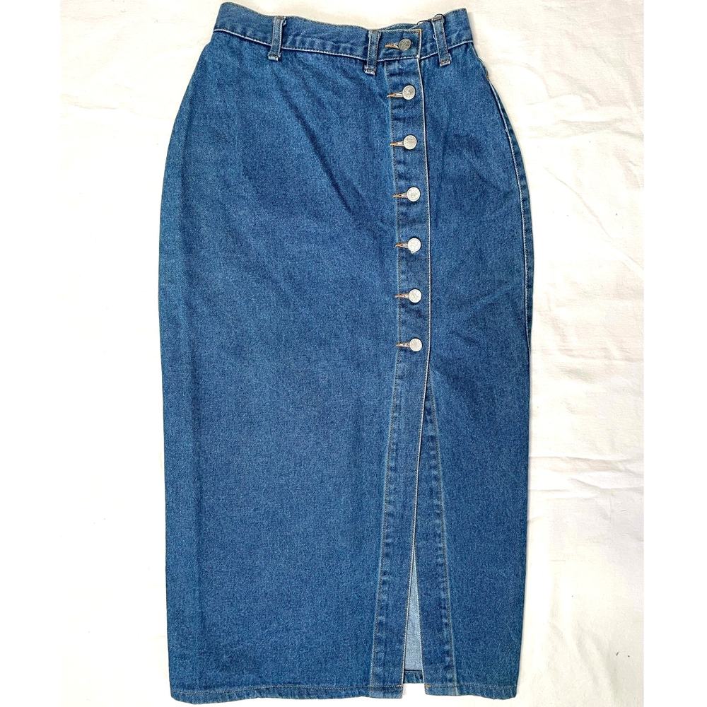 Vintage Star Cody XS Blue Jean Slit Midi Skirt Button Front Western